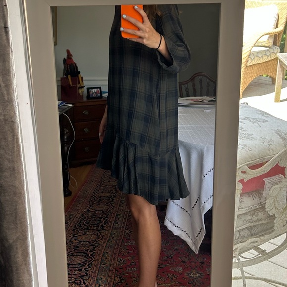 Free People Blue Long Sleeve Plaid asymmetrical dress/tunic - Picture 3 of 10